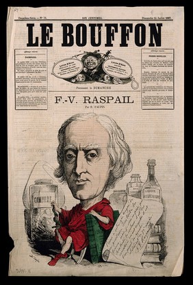 François Vincent Raspail. Coloured wood engraving by Marchandeau after B. Taupin, 1867.