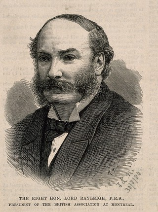 John William Strutt, 3rd Baron Rayleigh. Wood engraving by R. Taylor, 1884.