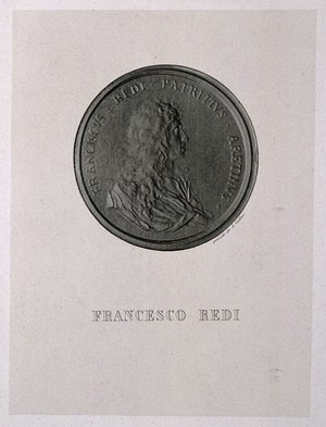 view Francesco Redi. Line engraving by A. Collas.