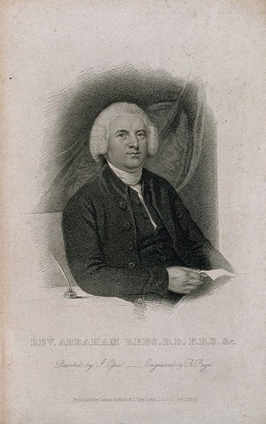 view Abraham Rees. Stipple engraving by R. Page, 1828, after J. Opie.