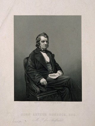 John Arthur Roebuck. Engraving by D.J. Pound, 1858, after J. Mayall.