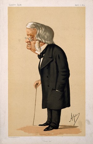 view John Arthur Roebuck. Chromolithograph by Vincent Brooks, Day and Son after Ape (C. Pellegrini), 1874.