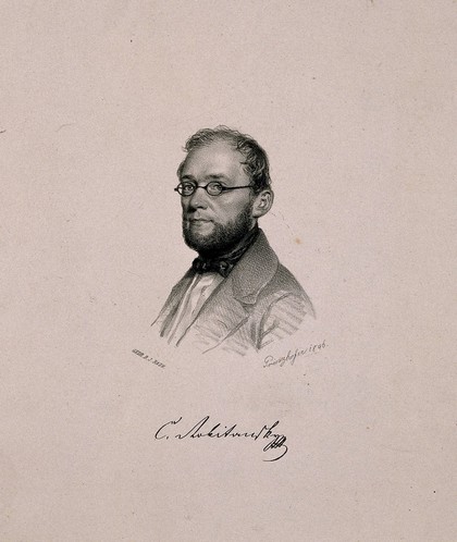 Karl, Freiherr von Rokitansky. Lithograph by A. Prinzhofer, 1846.