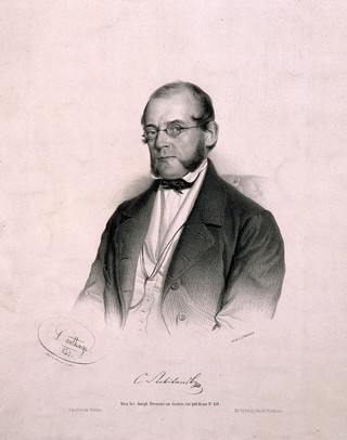 Karl, Freiherr von Rokitansky. Lithograph by A. Dauthage, 1853.