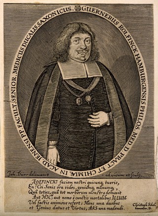 Wernher Rolfinck. Line engraving by J. Dürr after himself.