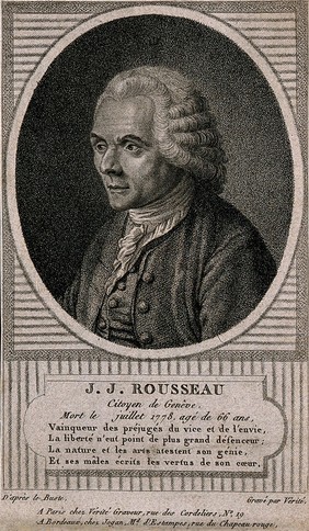 Jean-Jacques Rousseau. Stipple engraving by J.-B. Vérité after a bust.