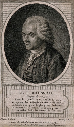 view Jean-Jacques Rousseau. Stipple engraving by J.-B. Vérité after a bust.