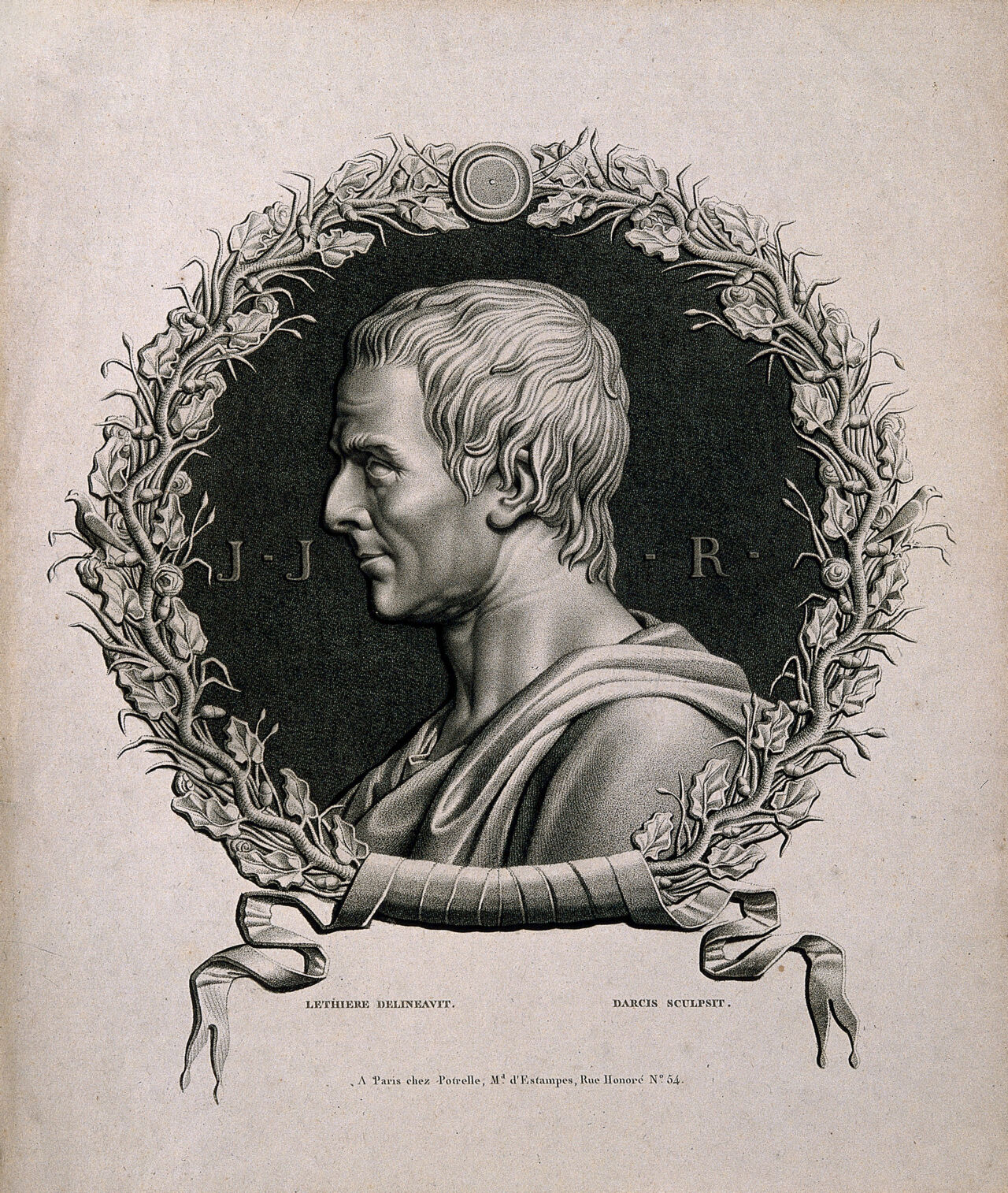 Jean-Jacques Rousseau. Stipple engraving by J. L. Darcis, 1795, after G.G. Lethière., 1795, by Guillaume Guillon-Lethière