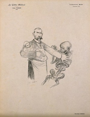 view Pierre Paul Émile Roux. Lithograph by J. Veber.