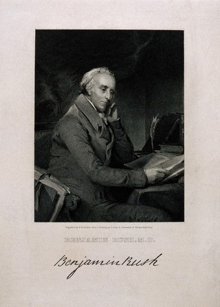 Benjamin Rush. Line engraving by R. W. Dodson after T. Sully.