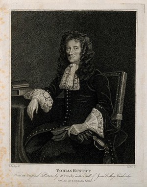 view Tobias Rustat. Stipple engraving by W. N. Gardiner, 1796, after S. Harding after Sir P. Lely.