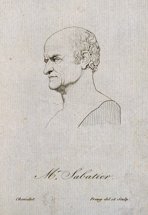 view Raphaël Bienvenu Sabatier. Line engraving by J. N. Frémy after A. D. Chaudet.