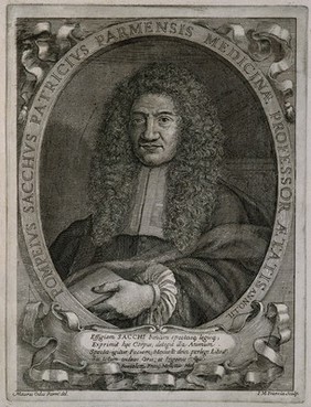 Giuseppe Pompeo Sacco [Sacchus]. Line engraving by F. M. Francia after M. Oddi.