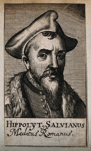 view Hippolytus Salvianus. Line engraving, 1688.