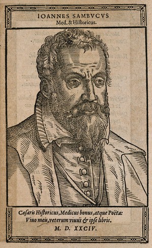 view Johannes Sambucus. Woodcut, 1584.