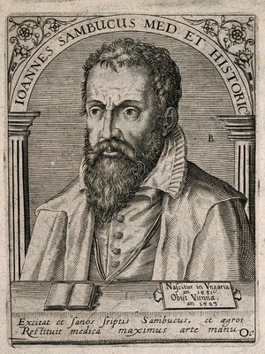 view Johannes Sambucus. Line engraving by T. de Bry.