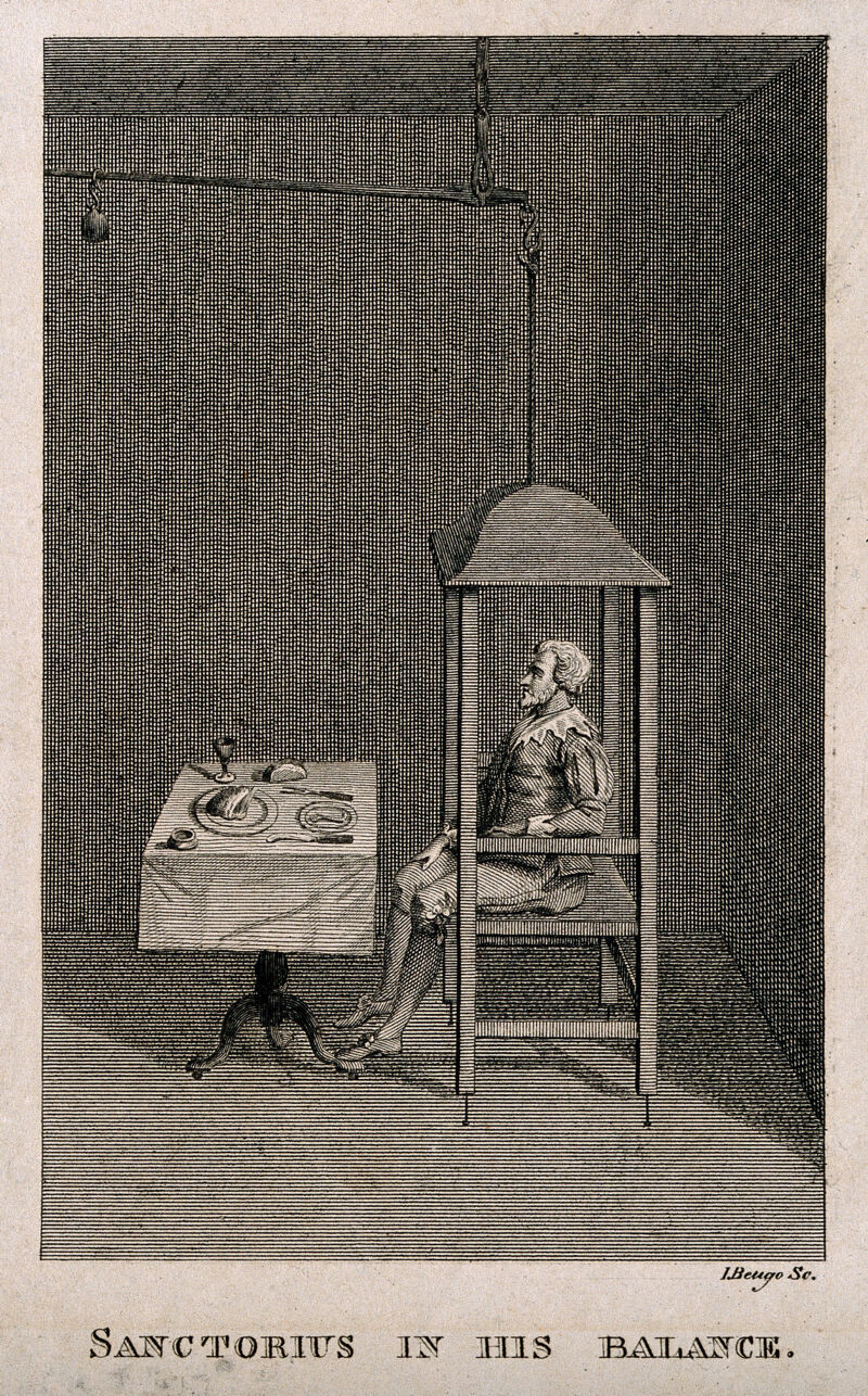 Sanctorius Sanctorius. Line engraving by J. Beugo., by John Beugo