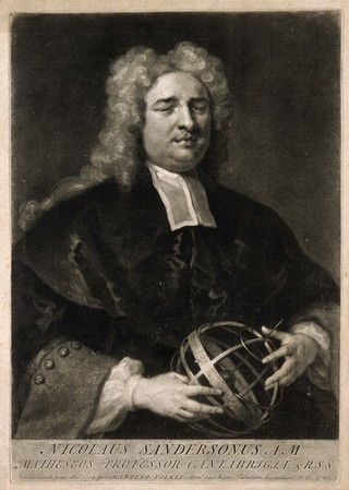 Nicholas Saunderson [Sanderson]. Mezzotint by G. White after J. Vanderbank, 1719.