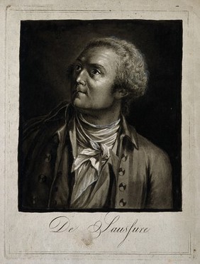 Horace Bénédict de Saussure. Etching with watercolour wash en grisaille after J. P. Saint-Ours.