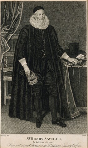 Sir Henry Savile. Stipple engraving by R. Clamp, 1796, after S. Harding after M. Gheeraerts.