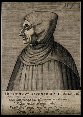 Girolamo Savonarola. Line engraving by H. Hondius.