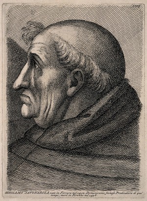 view Girolamo Savonarola. Etching.