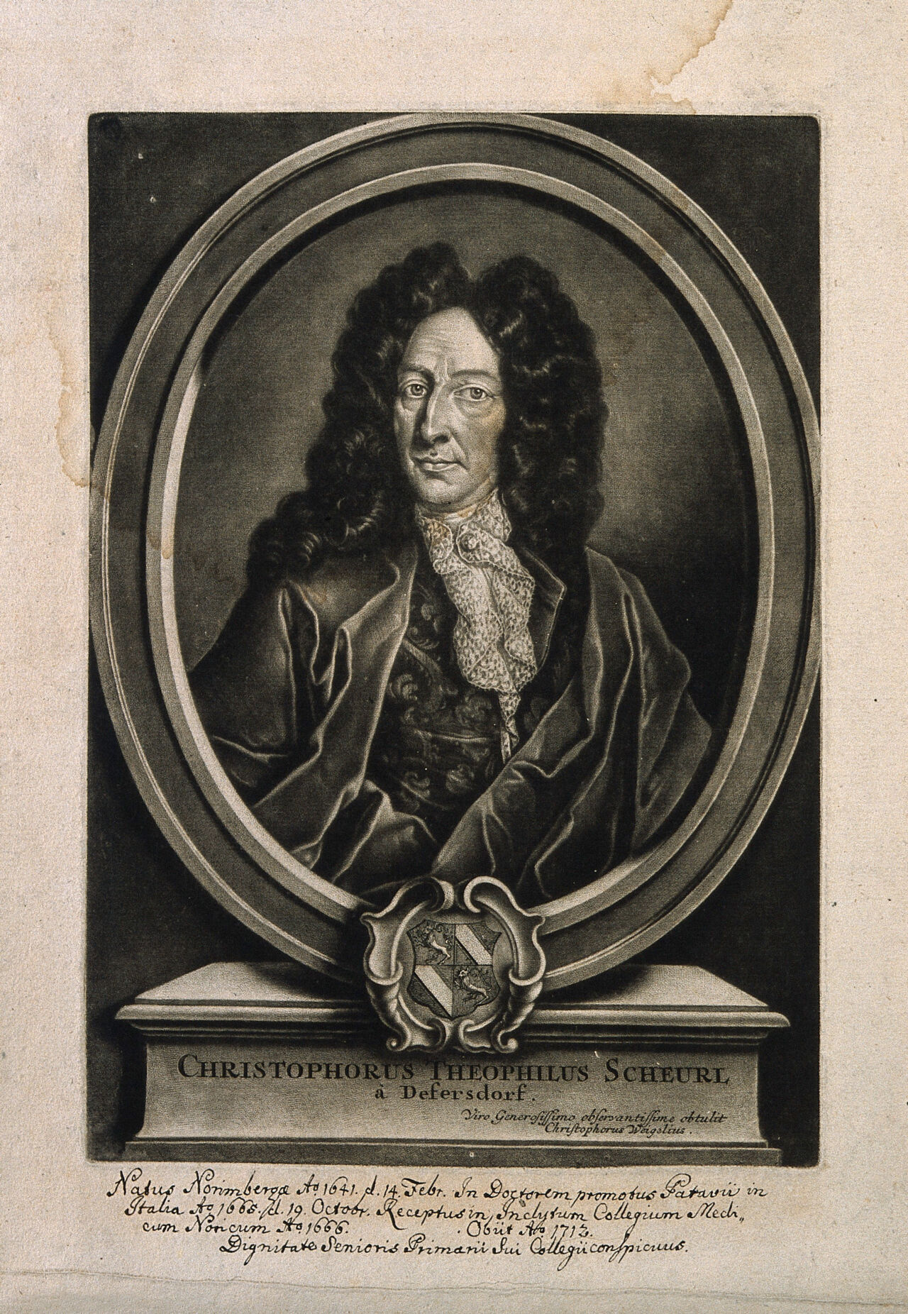 Christoph Gottlieb Scheurl. Mezzotint by C. Weigel., by Christoph Weigel the Elder
