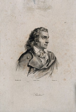 view Johann Christoph Friedrich von Schiller. Line engraving by L. Delaistre after H. Lalaisse.