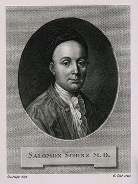 Salomon Schinz. Reproduction of line engraving by J. H. Lips after A. Speisegger.