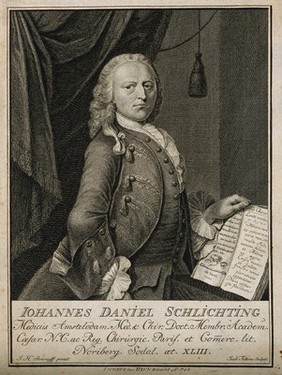 Jan Daniel Schlichting. Line engraving by J. Folkema, 1748, after J. H. Strumpff.