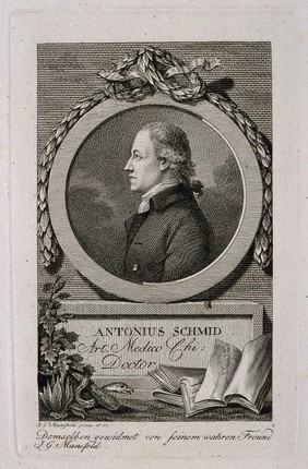 Antonius Schmid. Line engraving by J.G. Mansfeld after himself.