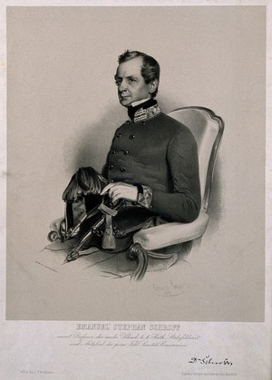 view Emanuel Stephan Schroff. Lithograph by E. Kaiser, 1850.