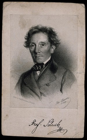 view Franz Schuh. Lithograph by J. Bauer, 1858.