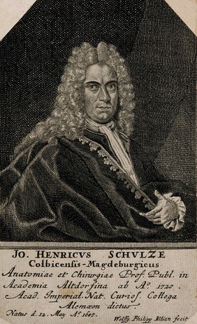 Johann Heinrich Schulze. Line engraving by W. P. Kilian, 1728.