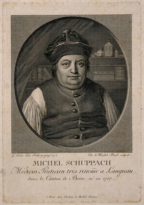 Michel Schuppach. Line engraving by C. de Mechel after G. Locher, 1774.