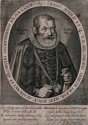 view Melchior Sebizius. Line engraving by J. van der Heyden after himself.