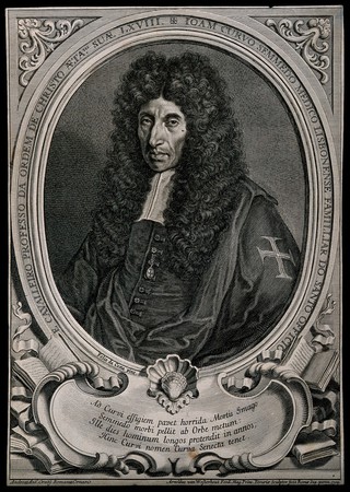 Joâo Curvo Semmedo. Line engraving by A. van Westerhout, 1705, after F. da Costa.