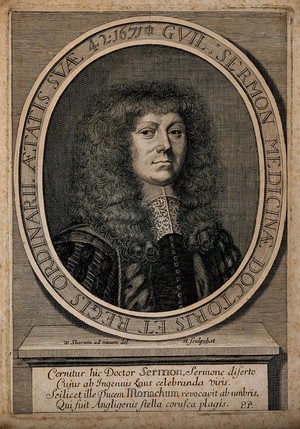 view William Sermon. Line engraving by W. Sherwin, 1671, after himself.