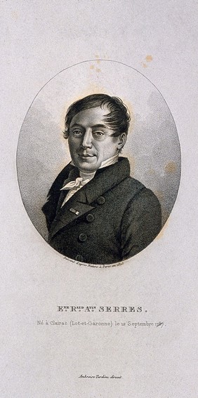 Antoine Étienne Renaud Augustin Serres. Stipple engraving by A. Tardieu, 1823, after himself.