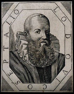 Luigi Settala. Line engraving, 1666, after R. Sadeler, 1607.