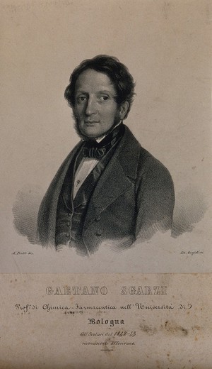 view Gaetano Sgarzi. Lithograph by A. Frulli, 1843.