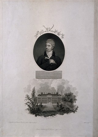 George Shaw: portrait and view of the British Museum. Stipple engraving by W. Holl, 1803, after J. Russell and by E.W. Thomson.