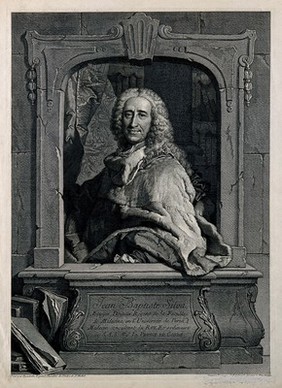 Jean-Baptiste de Silva. Line engraving by G. F. Schmidt, 1742, after H. Rigaud, 1740.