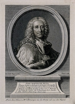 Jean-Baptiste de Silva. Line engraving by E. Ficquet, 1765, after H. Rigaud, 1740.
