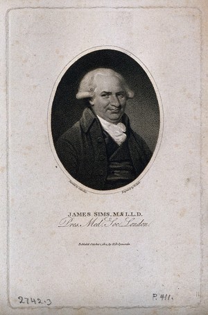 view James Sims. Stipple engraving by W. Holl, 1804, after S. Medley.