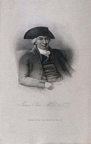 view James Sims. Stipple engraving by R. Hicks, 1823, after S. Medley, 1800.