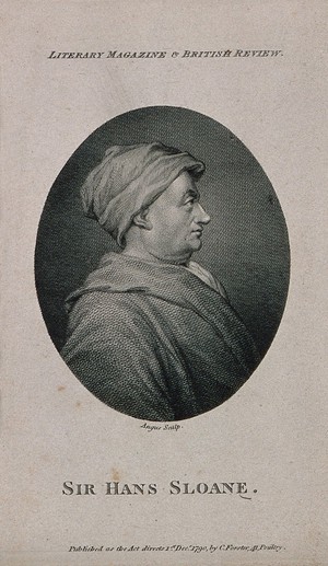 view Sir Hans Sloane. Line engraving by W. Angus, 1790.