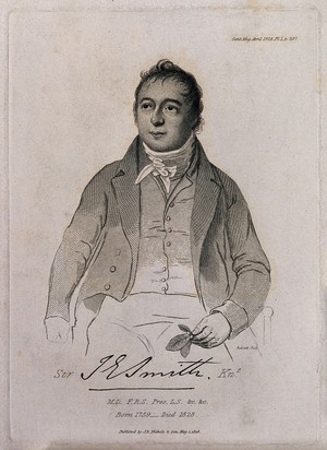 view Sir James Edward Smith. Line engraving by P. Audinet, 1828.