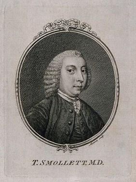 Tobias George Smollett. Line engraving by F. Aliamet, 1757.