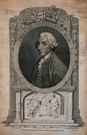 view Tobias George Smollett. Line engraving by J. T. Wedgwood, 1817.